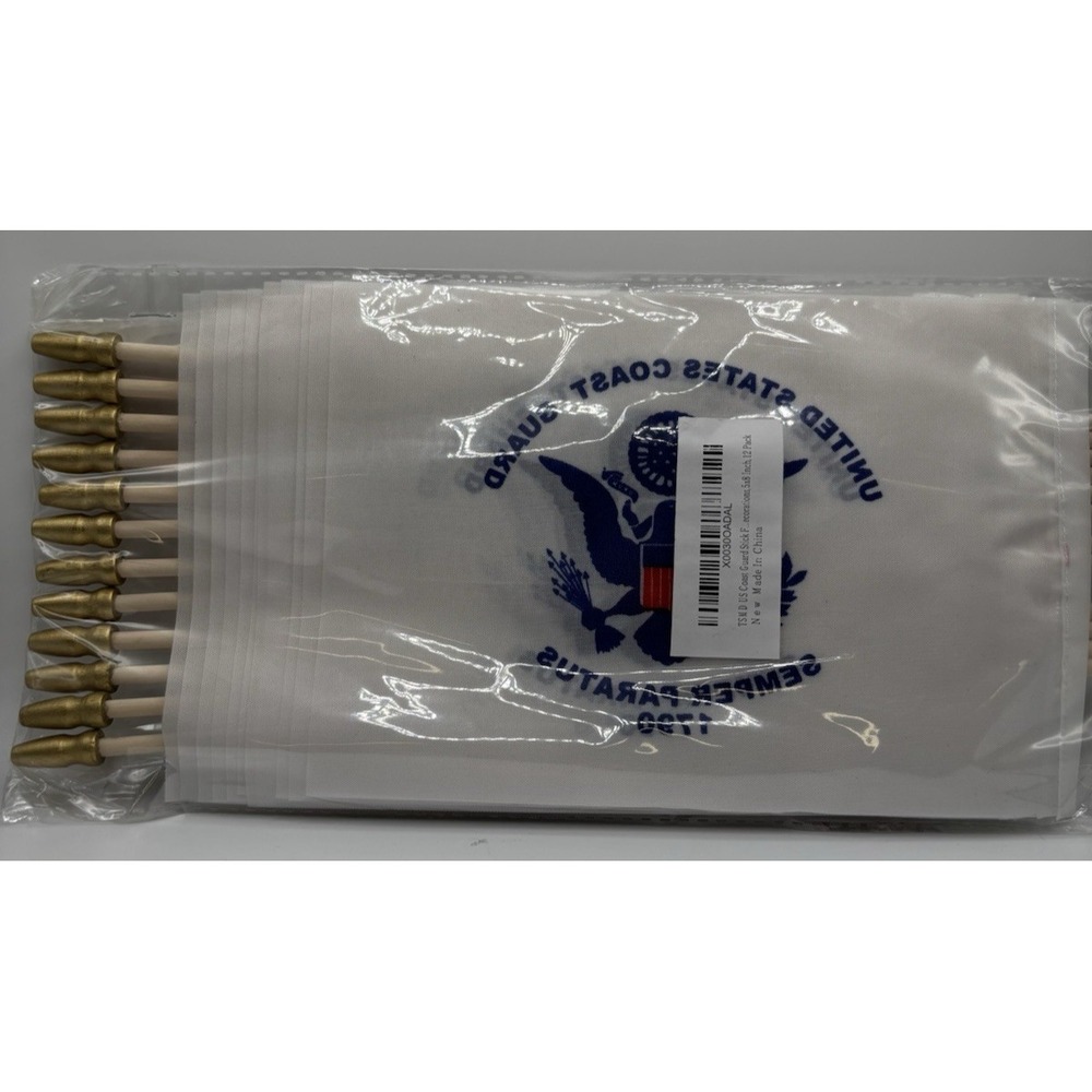 12 Pack 8"x12" United States Coast Guard 8x12 Rough‎ Tex Nylon Wooden Stick Flag